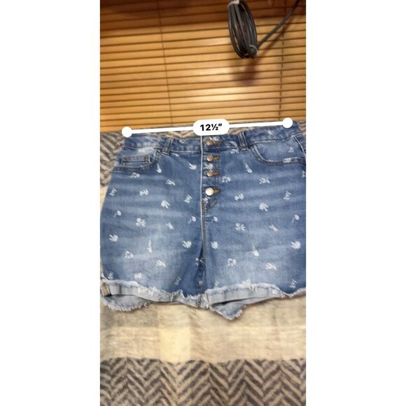 Wonder Nation Girls Floral Print Button Fly Cuffed Denim Shorts Size 16 Blue - Picture 6 of 6